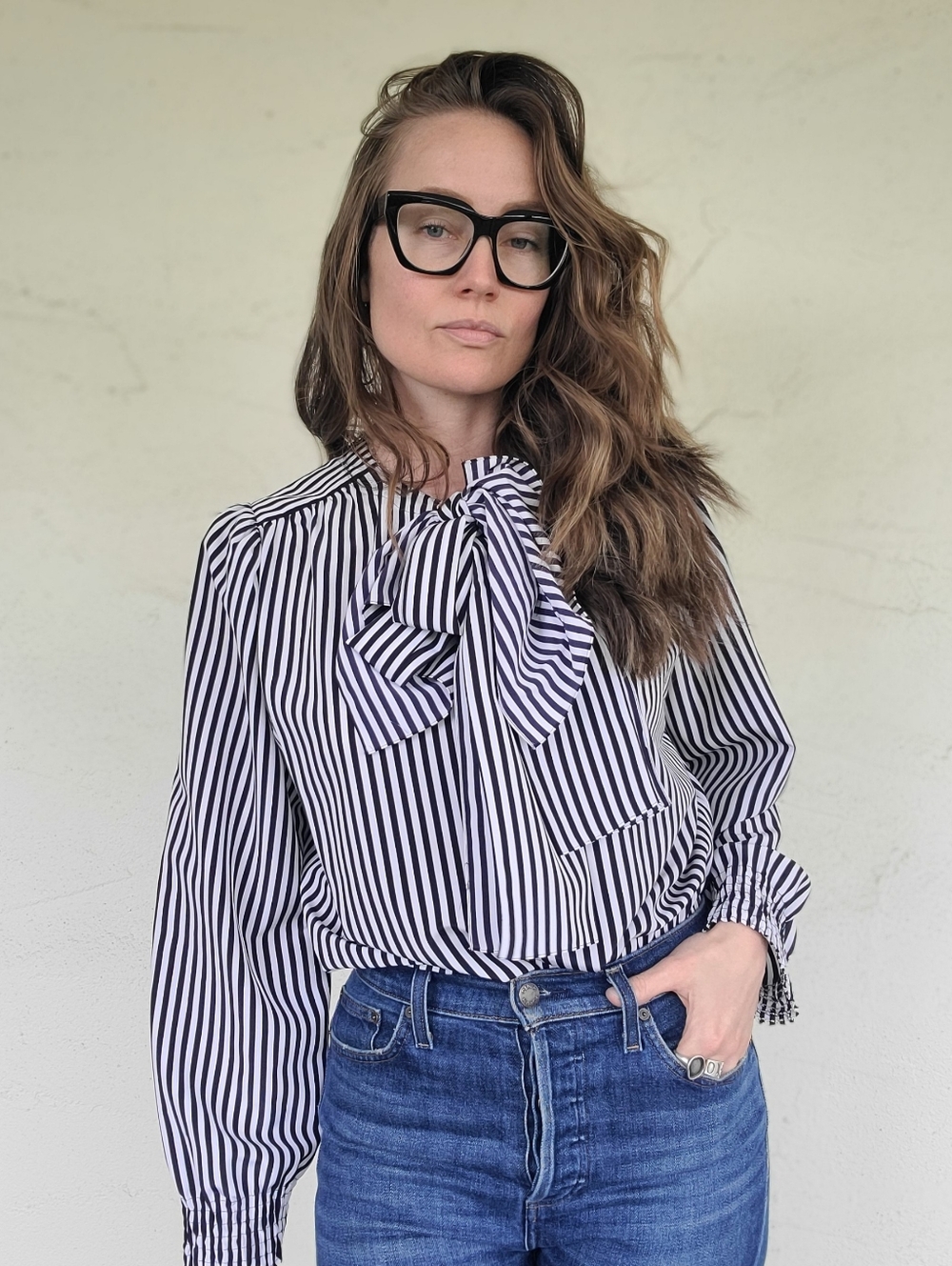 The Lady Mary Vintage Ascot Tie Stripe Blouse by Louis Feraud L